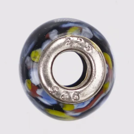 Berlock, delvis glas, Pandora,  Ø13,8mm, bredd 10mm, 925/1000 silver  Vikt: 2,5 g