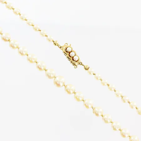 Pärlcollier, odlade saltvattenspärlor, 48cm, doserat 4-7,5mm, lås i 18k med 3 odlade saltvattenspärlor, bruttovikt 18,3gram Vikt: 0 g