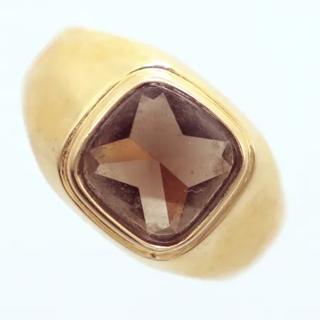 Klackring, rökkvarts, Ø19½, Ceson Guldvaru Ab Göteborg, år 1966,  18k Vikt: 3,5 g