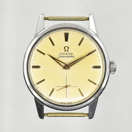 Herrur Omega Seamaster, boett Ø35 mm, manuell, stål,  refnr 14389-6, cal 265, serienr 17500889, ca 1960-tal, gulaktig patina, fungerade vid testtillfället, inga tillbehör.