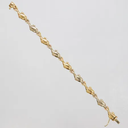 Armband, delfiner, längd: 18cm, bredd: 5,2-8mm, tvåfärgat, delvis satinerat, 14K Vikt: 8,6 g