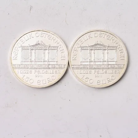 2st mynt i silver, Wiener Philharmoniker 1,5 Euro, 999/1000, 62,45g.