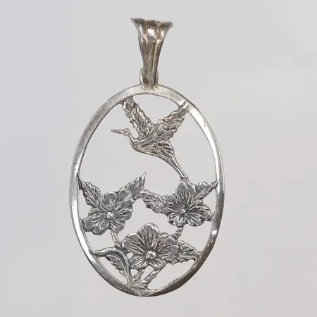 Hänge med blommor och fågel 21x38mm, silver 925/1000 Vikt: 2,1 g