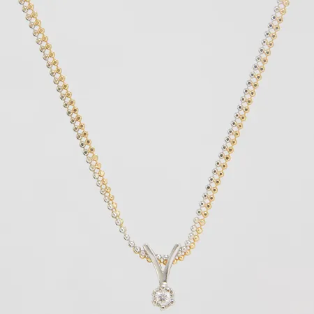 Collier, tvåfärgad kullänk, längd: 42cm, bredd: 2,3mm, ej löstagbart hänge med 1 diamant 0,10ct enligt gravyr, GHA, 18K Vikt: 5,7 g