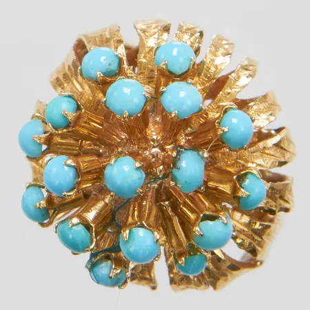 Ring, stl: 17¼, turkoser, några stenar lösa, 18K Vikt: 8,7 g