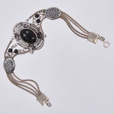 Armband med svarta stenar, längd: ca 20cm, bredd: ca 9-33mm, 800/1000, silver Vikt: 19,7 g
