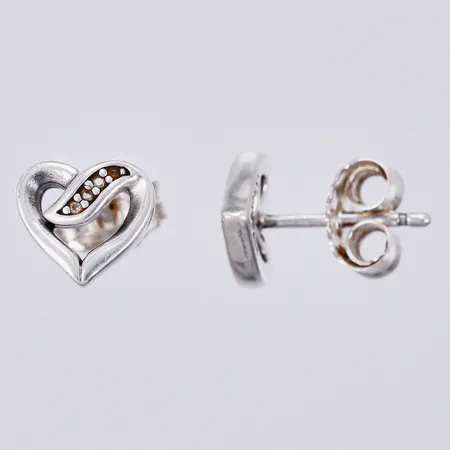 Ett par örhängen, hjärtan med stenar, Pandora, Ø ca 8mm, 925/1000 silver  Vikt: 1,6 g