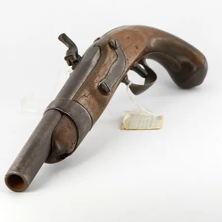 Slaglåspistol, omgjord från flintlås, tillverkad av S North Middleton, Connecticut, USA, 1800-tal 