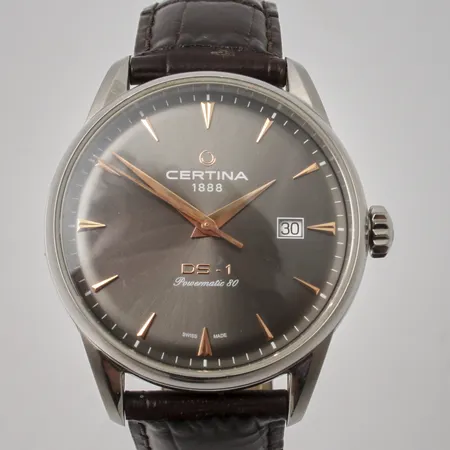 Herrur Certina Ds-1 Powermatic 80, Ø40mm, stål, automatisk, refr:c029807A, safirglas, datum, läderband med dubbelviklås, box, ytterbox, bok