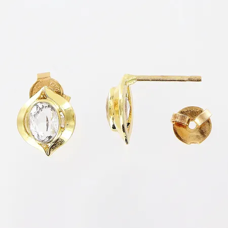 Ett par örhängen, vita stenar, 8,5x10mm, en stopp defekt, 18K Vikt: 1,6 g