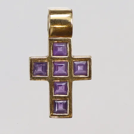 Hänge kors med lila stenar, 23x13mm, 18K, bruttovikt  Vikt: 2,8 g