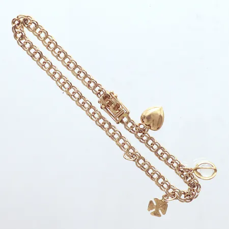 Armband Bismarck,  med 3 berlocker och en låsring, längd 18,5cm, bredd 2,6mm, 18k Vikt: 8,3 g