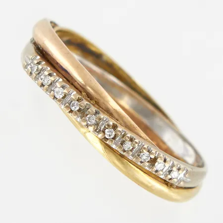 Ring med diamanter, 10st ca 0,05ctv, stl 17¾, bredd 4mm, gul/vitguld, 18K Vikt: 3 g