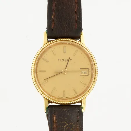 Damur Tissot, Ø24mm, boett 18K guld, defekt, fungerar ej, saknar krona, gravyr, bruttovikt 17,5 gram