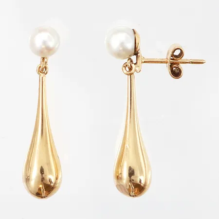 Ett par örhängen, droppformade med pärla Ø5mm, 17x30mm, 18K Vikt: 2,9 g