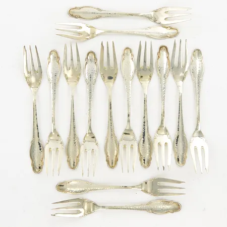 14 tårtgafflar, 13,9cm, silver 830/1000 Vikt: 237 g