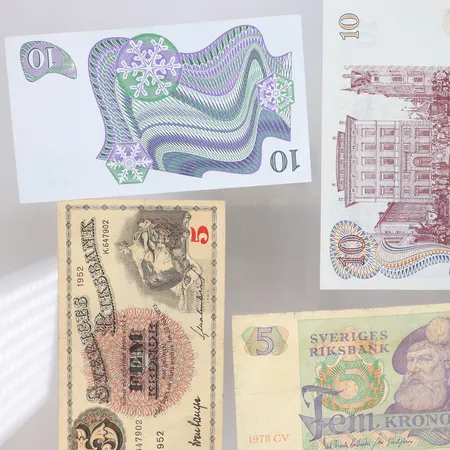 Svenska sedlar, 5 kronor, 10 kronor, 1952-1978-1968-1990 
