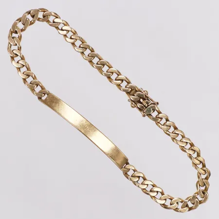 Armband, Pansar, integrerad platta, längd 21cm, bredd 5,1mm, Pr Popular Guld AB, år 1993, ograverad, repig, 18K Vikt: 21,4 g