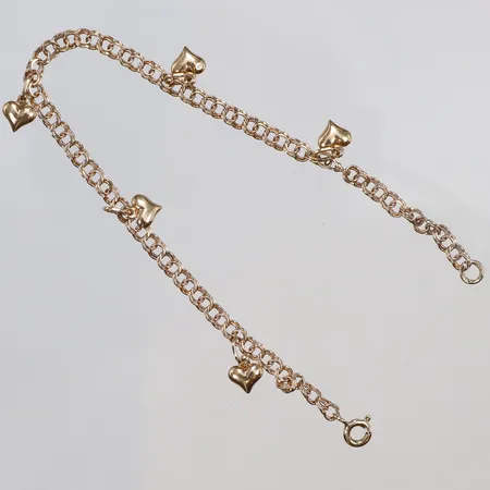 Armband med fem berlocker, hjärtan, längd 18cm, bredd 3mm,18K Vikt: 4,2 g