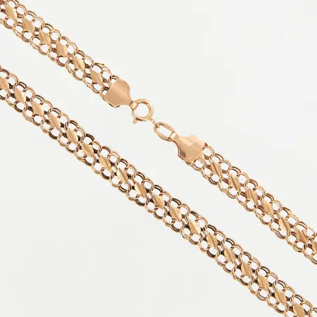 Collier, ca 43cm, bredd ca 6mm, skevheter, 14K Vikt: 5,9 g