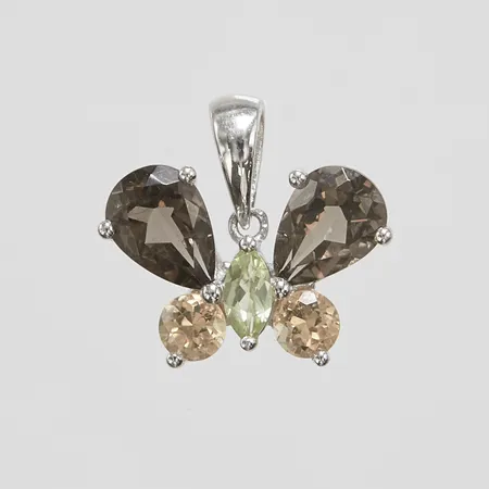 Hänge, fjäril med rökkvarts, citrin samt peridot, 14x15,1mm, vitguld, 18K Vikt: 1,9 g