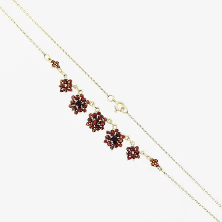 Collier med granater, 43,5cm, bredd 1-10mm, förgyllt, silver 925/1000. Vikt: 8,2 g