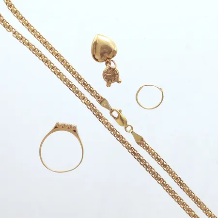 Kedja, ring, hänge, singelörhänge, defekta, 18k Vikt: 7,8 g