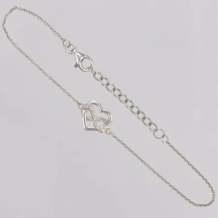 Armband, Ankar, hjärta med vita stenar, längd 16-19cm, bredd 0,7-9,7mm, 925/1000 silver Vikt: 1,7 g