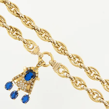 Collier med integrerat hänge med stenar, 44cm, bredd på kedja 12,5mm, 18K Vikt: 56,2 g