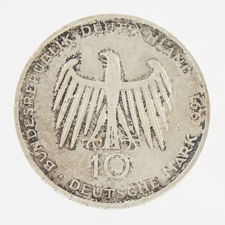 Mynt 10 Mark, år 1991, 200th Anniversary - Brandenburger Gate, Ø32,5mm, silver 625/1000 Vikt: 15,5 g