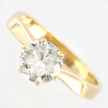 Ring med diamant 1,00ct, K-L, piqué, fjädrar som når ytan, stl 16¾, skenans bredd ca 2mm, 18K Vikt: 3 g