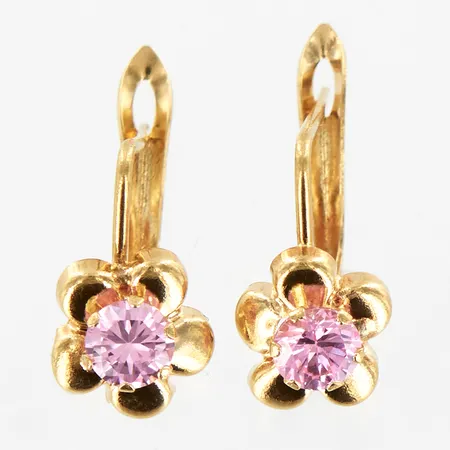 Ett par örhängen med rosa stenar, 14mm, 18K Vikt: 1,7 g