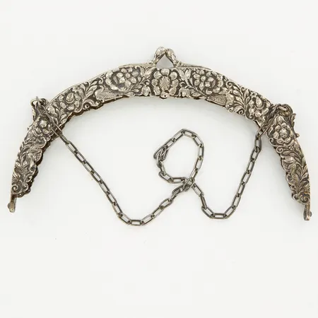 Väskhandtag, Längd: 18cm, Höjd: 10cm, kedja: 39cm, silver 830/1000 Vikt: 107,7 g