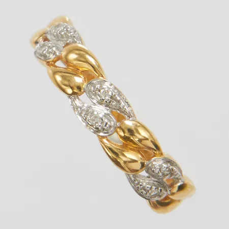 Ring, Ø18, bredd: 2-4,5mm, diamanter 6 x ca.0,005ct, 8/8-slipade, GHA, 18K Vikt: 2,3 g