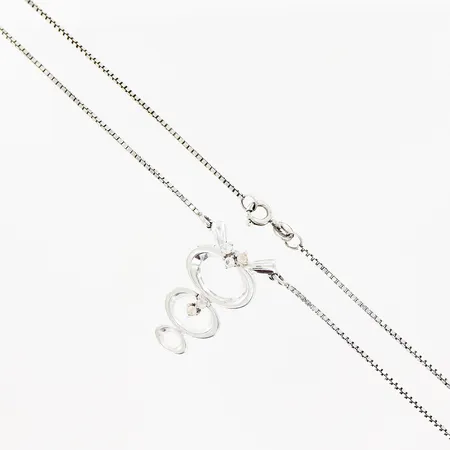Collier 41cm, hängdel 30x20mm, vita stenar, silver 925/1000. Vikt: 7,2 g