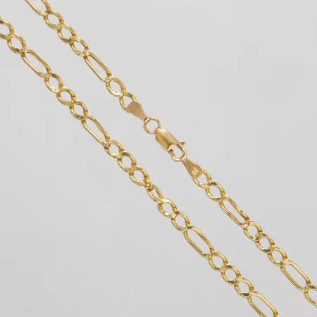 Kedja, Figaro, längd: 56,5cm, bredd: 4,4-4,6mm, ihålig, skeva samt vridna länkar, mindre bucklor, 14K Vikt: 7,4 g
