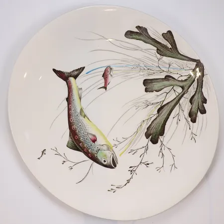 5st Fisktallrikar Johnson Bros med motiv havsdjur, porslin, omkring 1900-talets mitt, bruksslitage 