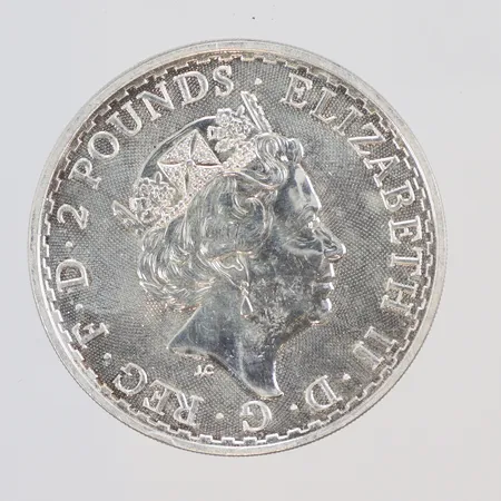 Minnesmynt 2 Pounds Elizabeth II Britannia 2023 Ø38mm, 1 Oz Fine Silver 999/1000 Vikt: 31,2 g