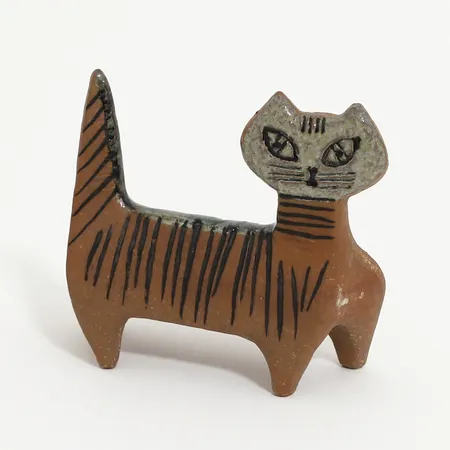 Figurin katt, Lisa Larson, Gustavsberg, höjd: 10cm, längd: 11,5cm, stengods, ej märkt