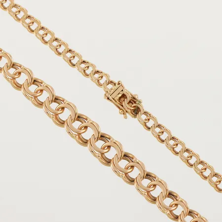 Collier Bismarck, Clareus Guldsmeds AB, längd ca 43.5 cm, bredd 4.6-8.1 mm, 18k. Vikt: 24,7 g