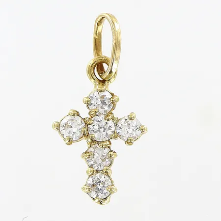 Hänge, kors, vita stenar, 9x20mm, 14K Vikt: 0,6 g