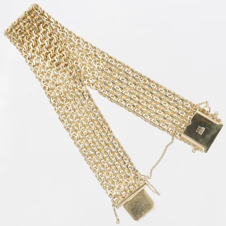 Armband, längd ca 18,5cm, bredd 17mm, säkerhetskedja, 14K  Vikt: 27,9 g