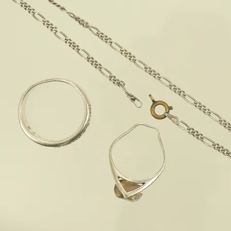 1 Halskedja, 2 Ringar, defekt, trasigt. 925/1000-Silver, 13,2g 