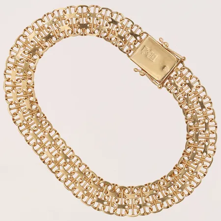 Armband X-länk med stav, längd 18,5cm, bredd 9mm, 18K Vikt: 11,1 g
