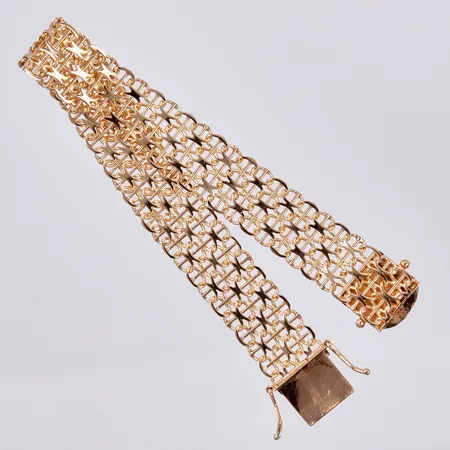 Armband X-länk med stav, längd: ca 18,5cm, bredd: ca 13mm, ÄSA, Ädelsmycken Aktiebolag, Stockholm, år 1969, 18K  Vikt: 18,3 g