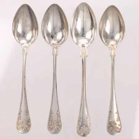 4 Kaffeskedar, modell gammal fransk, längd 12,2cm, 830/1000 silver Vikt: 50,3 g
