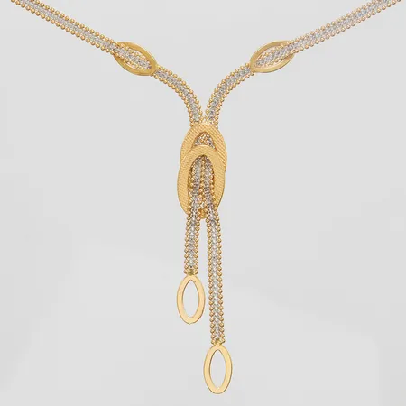 Collier, längd ca 43cm, bredd 3,7mm, integrerat hänge, ca 72 x 12,5mm, tvåfärgad, ojämnheter på länk, 18K Vikt: 13,7 g