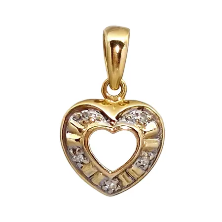Hänge Hjärta, 18K guld, Diamanter 5 x 0,003ct, Guldfynd (GFAB), längd inkl. ögla 15 mm, bredd 9,5 mm, fint skick Vikt: 0,6 g