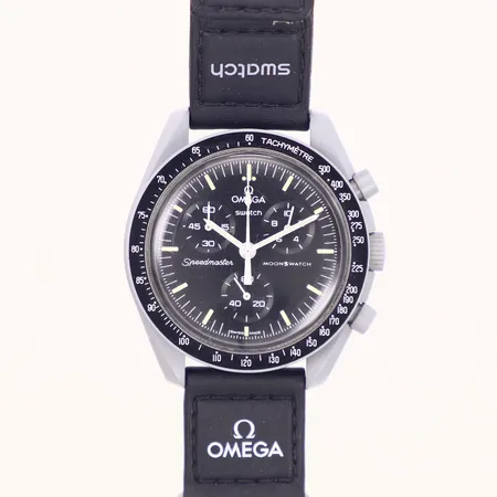 Armbandsur Omega x Swatch, mission to the moon, bioceramic, quartz, kronograf, Ø42mm, velcroband, bruksskick, box sliten 