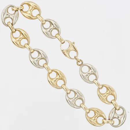 Armband Bönlänk, rödguld/vitguld, 21cm, bredd 10mm, ihålig, 18K Vikt: 13,4 g